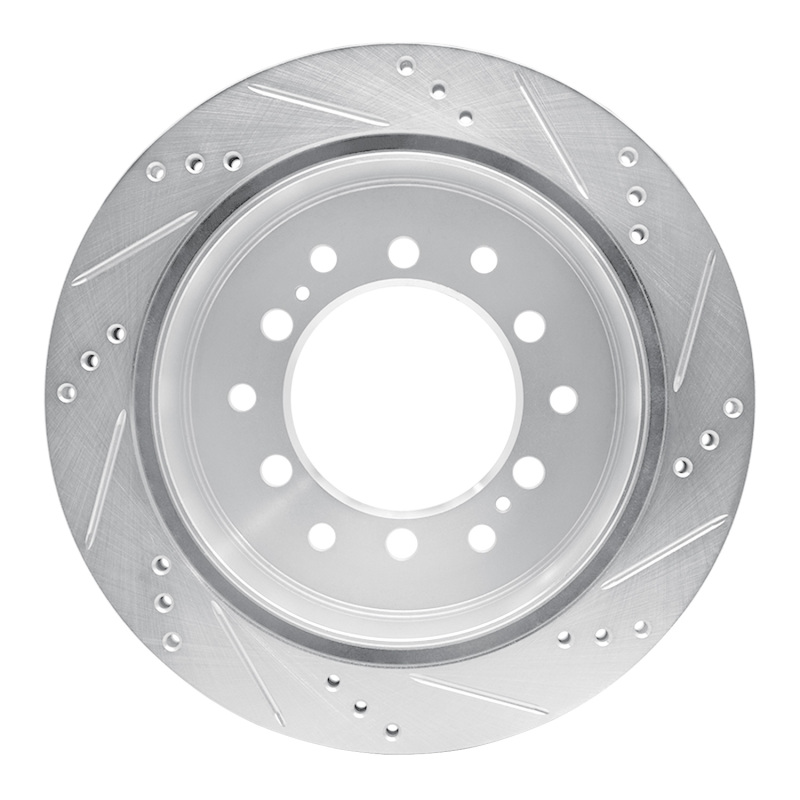 Lexus GX460 Brake Rotor (1) - Rear Left - R1 Concepts - Drilled & Slotted - Silver - `10-`24